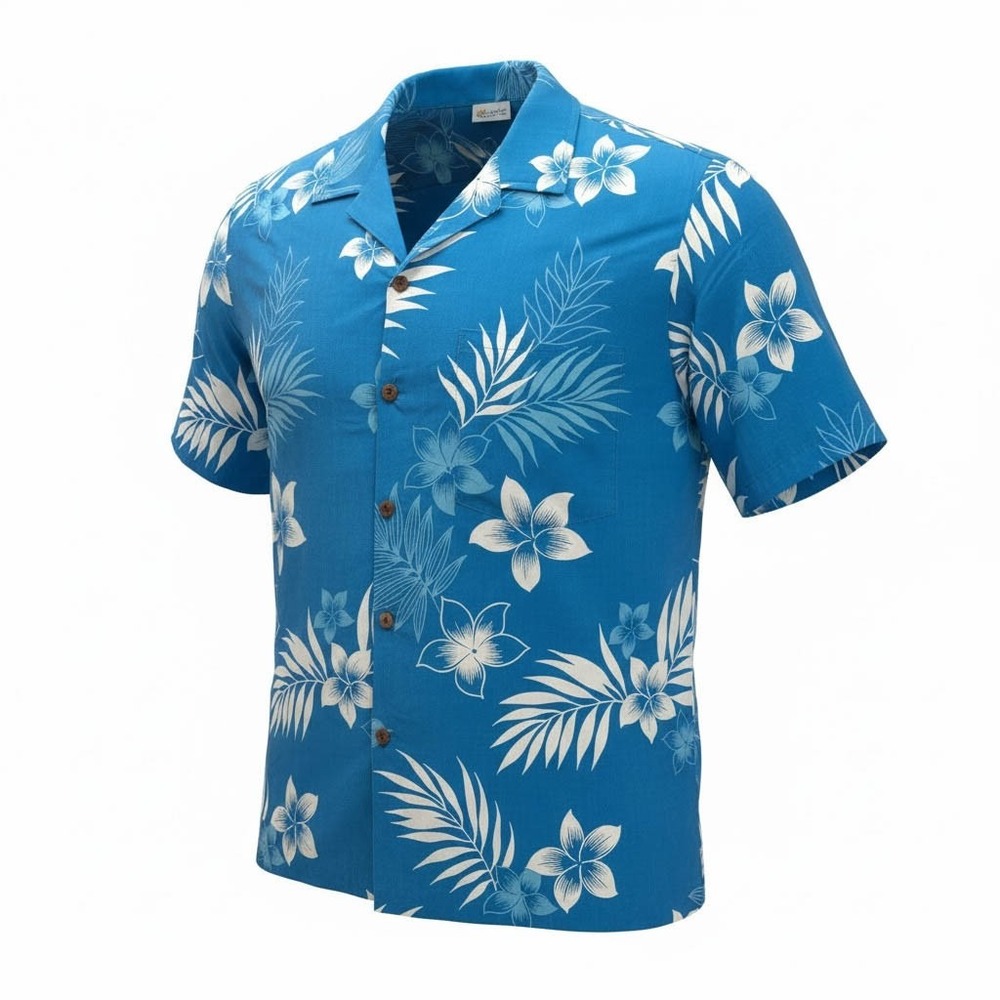 Royal Creations Hawaiian Aloha Shirt 2XL Floral Plumeria Flowers Blue White